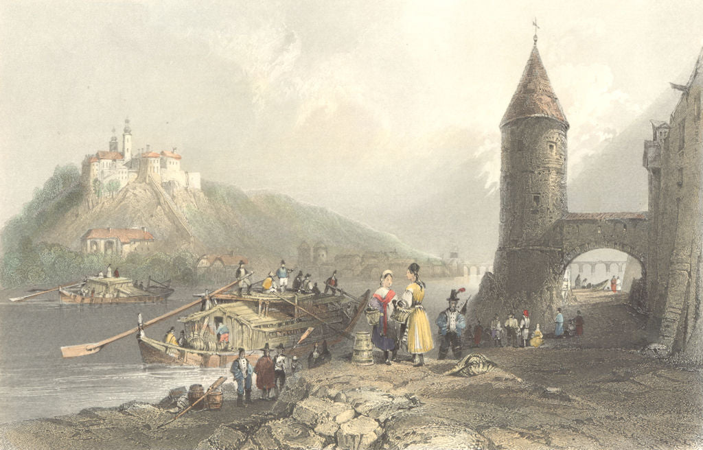 GERMANY. River Inn, Passau. Bartlett boats 1842 old antique print picture